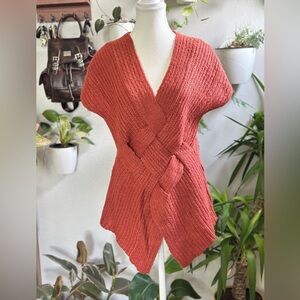 Escio Rust Textured Knit Wrap Sweater Top Size M